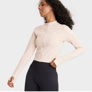 Women's Seamless Fitted Full Zip Jacket Large Joy Lab Cream